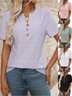 Women Plain Short Sleeve Tee T-shirt V Neck Casual Summer Top