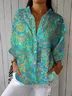 Women Floral Three Quarter Sleeve Shirt Spring/Fall Printing Shirt Collar Daily Casual Top
