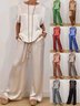 Women Plain Two-Piece Set Daily Half Sleeve Casual Summer Top With Pants Matching Set