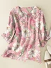 Women Floral Short Sleeve Shirt Summer Printing Shawl Collar Daily Casual Top