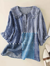 Women Striped Short Sleeve Shirt Summer Printing Shawl Collar Daily Casual Top