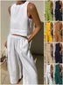 Women Plain Two-Piece Set Daily Sleeveless Casual Summer Top With Pants Matching Set