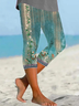 Women Floral Capris Elastic Waist Pant Casual Summer Trousers
