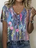 Women Floral Short Sleeve Tee T-shirt V Neck Printing Casual Summer Graphic Tee Top