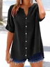 Women Plain Short Sleeve Shirt Summer V Neck Daily Casual Top