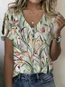 Women Floral Short Sleeve Tee T-shirt V Neck Printing Casual Summer Graphic Tee Top