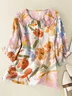 Women Floral Short Sleeve Shirt Summer Printing Shawl Collar Daily Casual Top