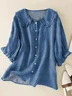 Women Floral Short Sleeve Shirt Summer Shawl Collar Daily Casual Top