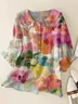 Women Floral Short Sleeve Shirt Summer Printing Shawl Collar Daily Casual Top