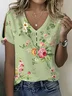 Women Floral Short Sleeve Tee T-shirt V Neck Printing Casual Summer Graphic Tee Top
