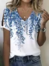 Women Floral Short Sleeve Tee T-shirt V Neck Printing Casual Summer Graphic Tee Top