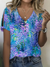 Women Floral Short Sleeve Tee T-shirt V Neck Printing Casual Summer Graphic Tee Top