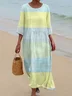 Women Striped Half Sleeve Summer Printing Dress Crew Neck Daily Casual Maxi H-Line Dress