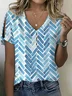 Women Geometric Short Sleeve Tee T-shirt V Neck Printing Casual Summer Graphic Tee Top