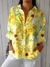 Women Floral Three Quarter Sleeve Shirt Spring/Fall Printing Shirt Collar Daily Casual Top