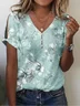Women Floral Short Sleeve Tee T-shirt V Neck Printing Casual Summer Graphic Tee Top