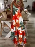 Women Floral Sleeveless Summer Printing Dress V Neck Daily Casual Maxi Slip Dress X-Line Dress