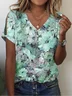 Women Floral Short Sleeve Tee T-shirt V Neck Casual Summer Graphic Tee Top