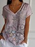 Women Paisley Short Sleeve Tee T-shirt V Neck Casual Summer Top