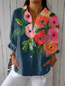 Women Floral Three Quarter Sleeve Shirt Spring/Fall Printing Shirt Collar Daily Casual Top