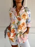 Women Floral Long Sleeve Shirt Spring/Fall Buckle Shirt Collar Daily Casual Top