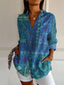 Women Floral Long Sleeve Shirt Spring/Fall Buckle Shirt Collar Daily Casual Top