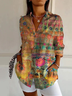 Women Floral Long Sleeve Shirt Spring/Fall Buckle Shirt Collar Daily Casual Top