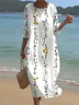 Women Floral Short Sleeve Summer Dress Crew Neck Daily Casual Maxi A-Line Dress