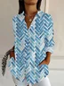 Women Geometric Long Sleeve Shirt Spring/Fall Buckle Shirt Collar Daily Casual Top