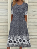 Women Floral Short Sleeve Summer Printing Dress Crew Neck Daily Casual Maxi Shift Dress H-Line Dress