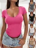 Women Plain Short Sleeve Tee T-shirt Crew Neck Casual Summer Top