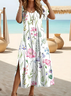 Women Floral Short Sleeve Summer Printing Dress Crew Neck Daily Casual Maxi Fit & Flare Dress A-Line Dress
