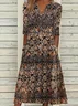 Women Floral Short Sleeve Summer Printing Dress V Neck Daily Casual Maxi Fit & Flare Dress H-Line Dress
