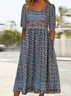 Women Floral Short Sleeve Summer Printing Dress Crew Neck Daily Casual Maxi Shift Dress H-Line Dress