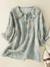 Women Floral Short Sleeve Shirt Summer Printing Shawl Collar Daily Casual Top