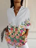 Women Floral Long Sleeve Shirt Spring/Fall Buckle Shirt Collar Daily Casual Top