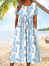 Women Floral Short Sleeve Summer Printing Dress Crew Neck Daily Casual Maxi Shift Dress H-Line Dress