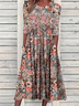 Women Floral Short Sleeve Summer Printing Dress Crew Neck Daily Casual Maxi Shift Dress H-Line Dress