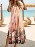 Women Floral Short Sleeve Summer Printing Dress Crew Neck Daily Casual Maxi Fit & Flare Dress A-Line Dress
