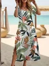 Women Floral Short Sleeve Summer Printing Dress Crew Neck Daily Casual Maxi Fit & Flare Dress A-Line Dress
