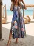 Women Floral Short Sleeve Summer Printing Dress Crew Neck Daily Casual Maxi Fit & Flare Dress A-Line Dress