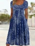 Women Floral Short Sleeve Summer Printing Dress Crew Neck Daily Casual Maxi Shift Dress H-Line Dress