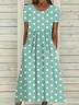 Women Polka Dots Short Sleeve Summer Printing Dress Crew Neck Daily Casual Maxi Shift Dress H-Line Dress