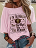 Women Letter Pattern Short Sleeve Tee T-shirt Crew Neck Vintage Summer Top