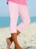 Women Striped Capris Elastic Waist Pants Casual Summer Trousers