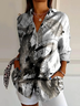Women Abstract Long Sleeve Shirt Spring/Fall Buckle Shirt Collar Daily Casual Top
