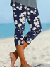 Women Floral Capris Elastic Waist Pants Casual Summer Trousers