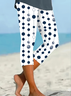 Women Polka Dots Capris Elastic Waist Pants Casual Summer Trousers