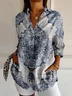 Women Floral Long Sleeve Shirt Spring/Fall Buckle Shirt Collar Daily Casual Top