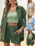 Women Plain Two-Piece Set Daily Three Quarter Sleeve Casual Spring/Fall Top With Pants Matching Set